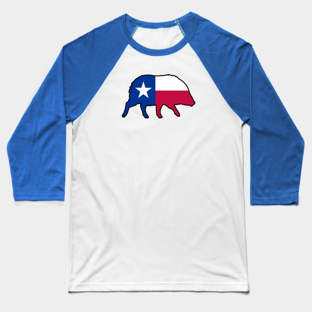 Javelina Silhouette with Texas Flag Baseball T-Shirt by Coffee Squirrel